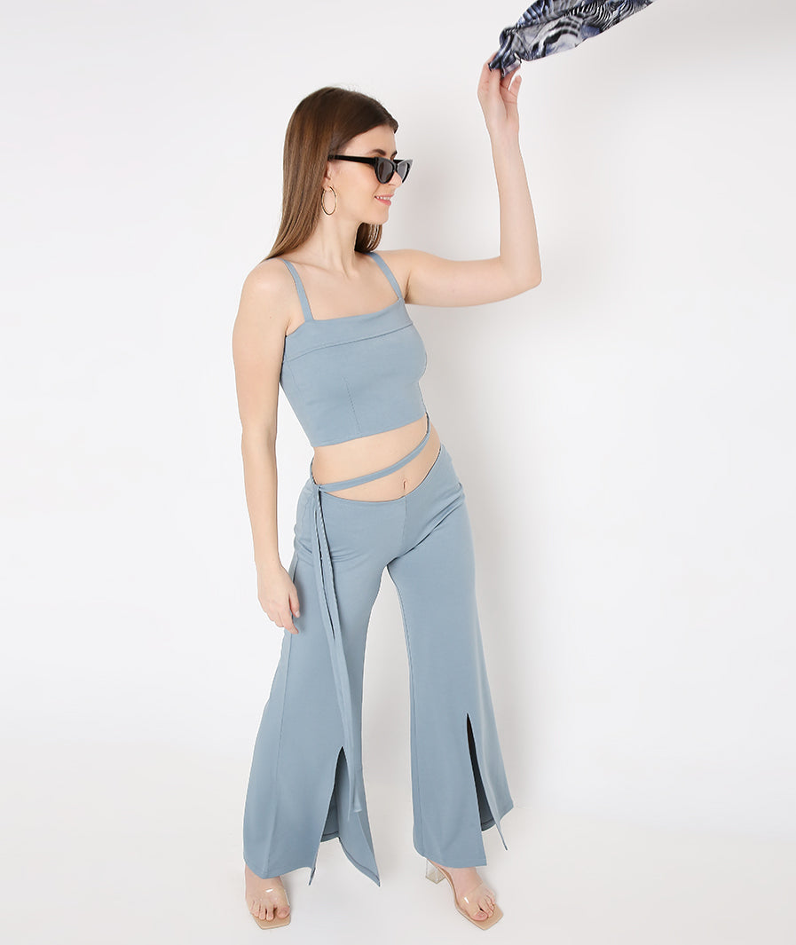 Blue Tie Up Crop Top